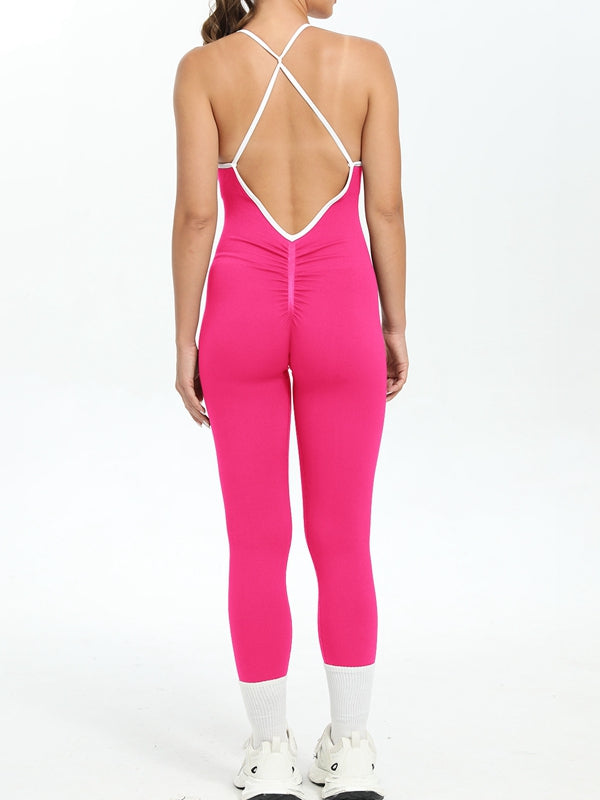 BUYCO Female Contrast Color Cross Back Ribbed Jumpsuit