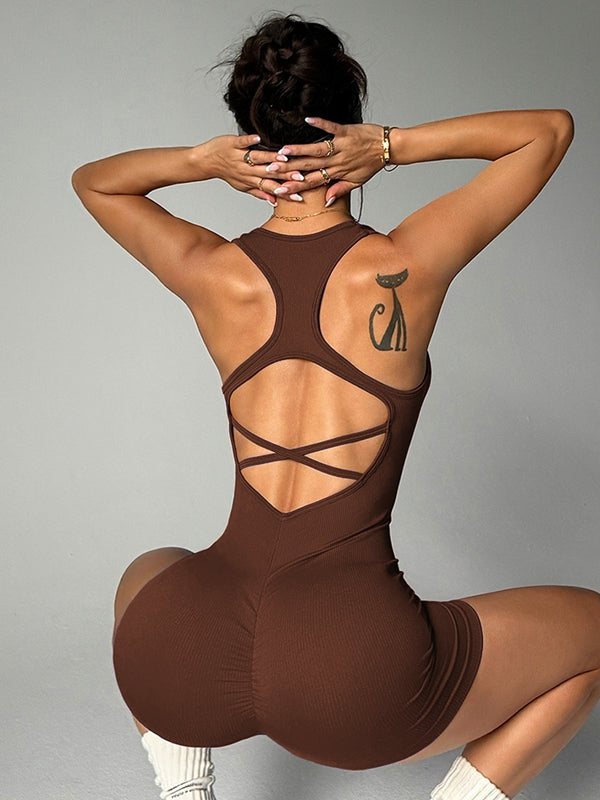 BUYCO Female Cross Back Ribbed Short Romper