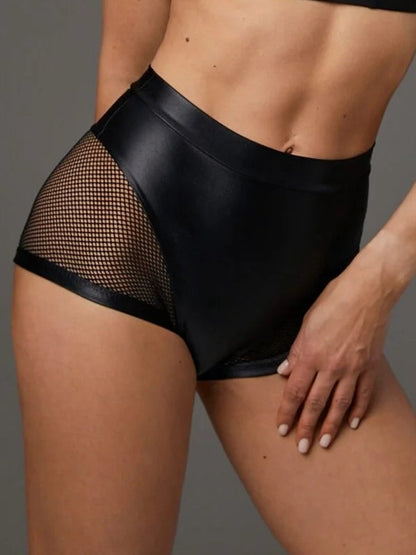 BUYCO Female Fitted Faux Leather Fishnet Micro Modern Shorts