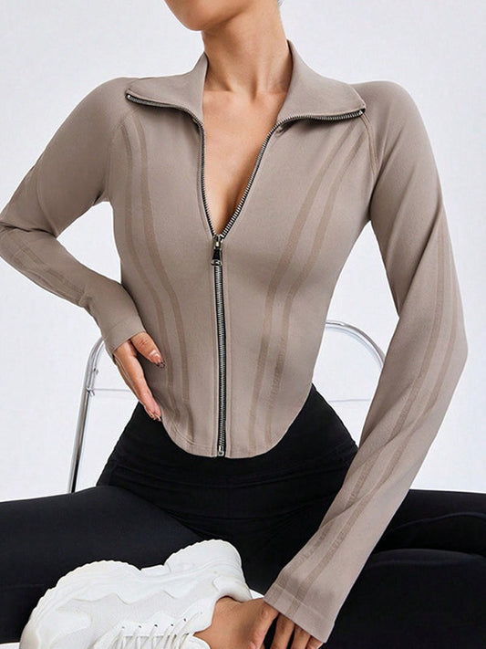 BUYCO Female Basic Zipper Lapel Collar Jacket