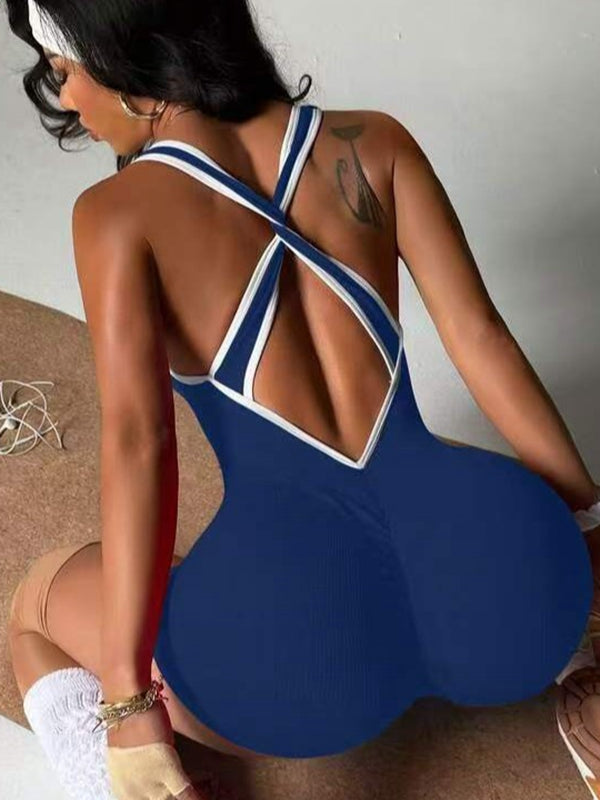 BUYCO Female Cross Back Stripes Short Romper