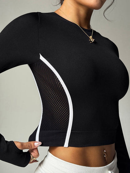 BUYCO Female Fishnet Contrast Color Stripes Long Sleeves