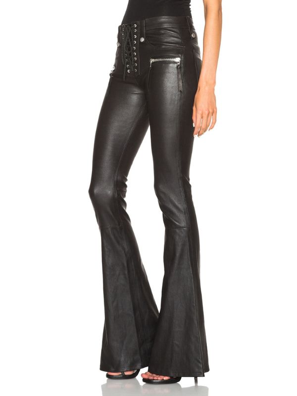 BUYCO Female Faux Leather Zipper Lace-up Flare Leggings