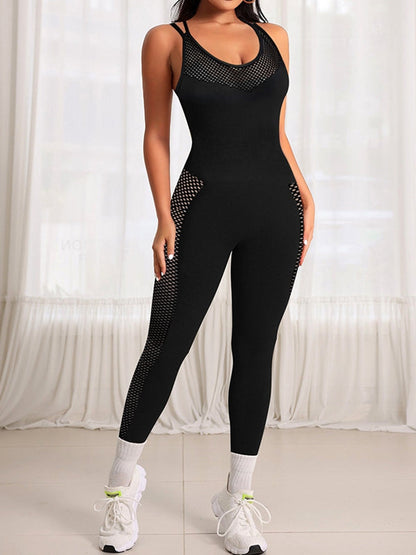 BUYCO Female Fitted Fishnet Cross Back Jumpsuit