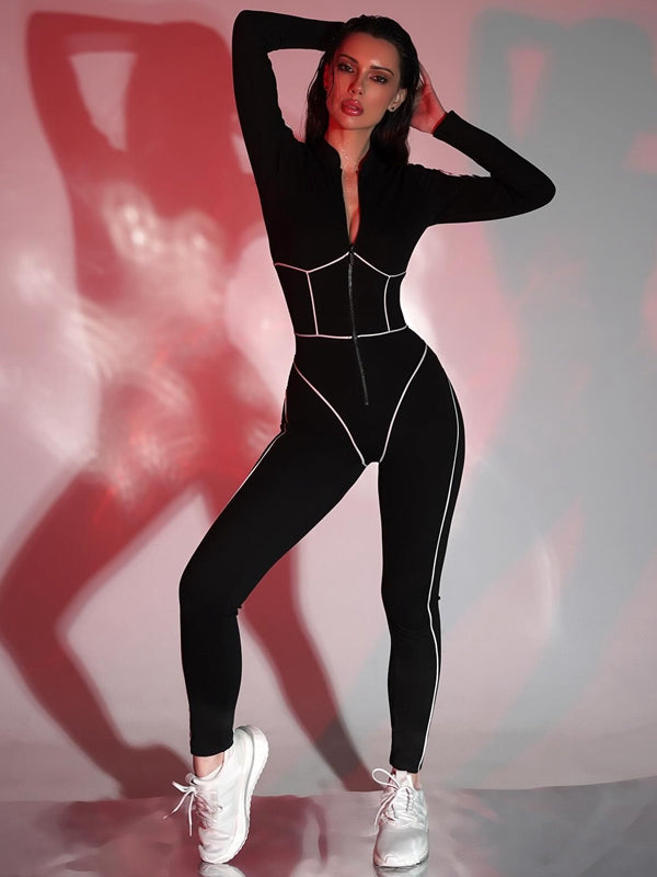 BUYCO Female Stripes Zipper Jumpsuit