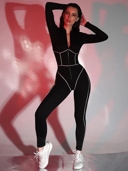 BUYCO Female Stripes Zipper Jumpsuit