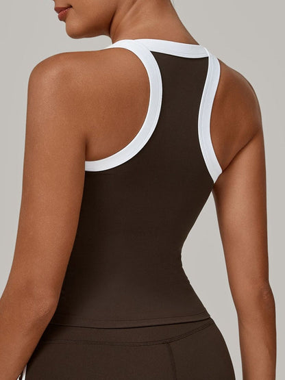 BUYCO Female Contrast Color Stripe Herat-shape Collar Tank