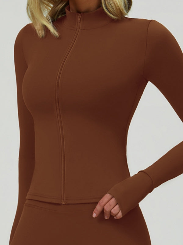 BUYCO Female Solid Color Zipper Thumbhole Jacket