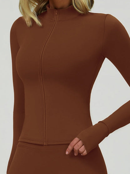 BUYCO Female Solid Color Zipper Thumbhole Jacket