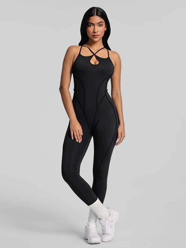 BUYCO Female Fitted Cross Backless Stitch Performance Jumpsuit