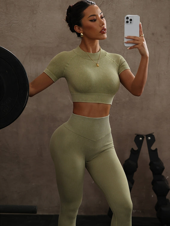 BUYCO Female Ribbed Ruched Back High-waisted Tracksuit