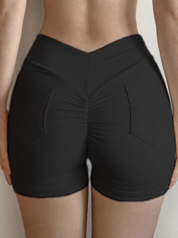 BUYCO Female Fitted V-shape Waist Deep V Back Pocket Ruched Back Shorts