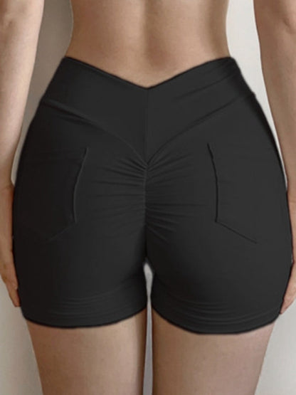 BUYCO Female Fitted V-shape Waist Deep V Back Pocket Ruched Back Shorts