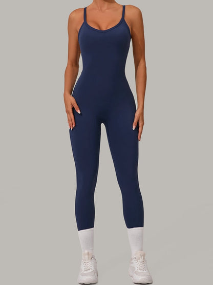 BUYCO Female Fitted Cross Back U Collar Jumpsuit