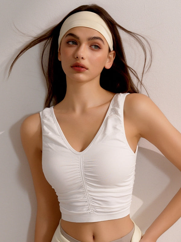 BUYCO Female Deep V Collar Backless Folds Quick Dry Tank