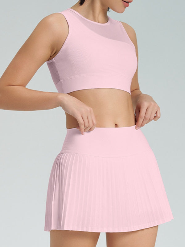 BUYCO Female Mesh Pleated 2 In 1 Tennis Skirts Suit