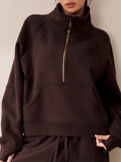 BUYCO Female Pocket Zipper Casual Hoodie