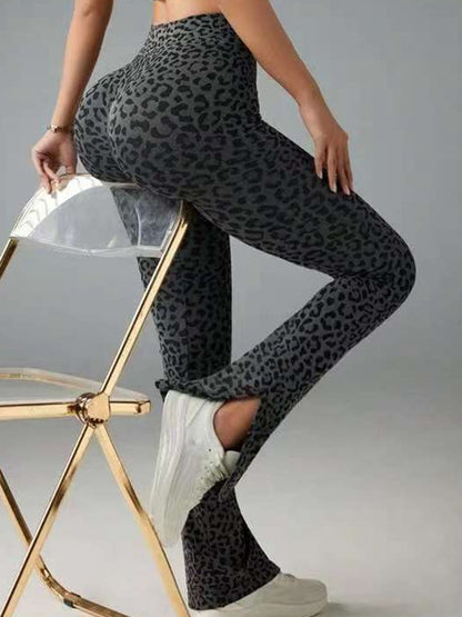 BUYCO Female Leopard Print Flare Split Leggings