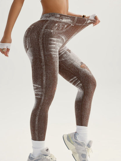 BUYCO Female Denim Pocket Hollow Out Leggings