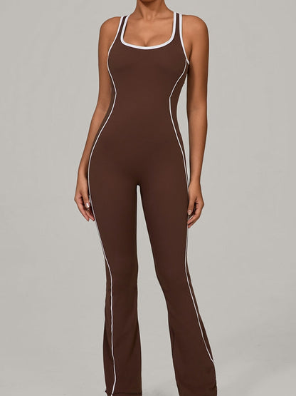 BUYCO Female Backless Stripes Flare Jumpsuit