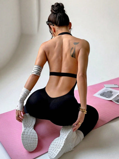 BUYCO Female Backless Halter Ruched Back Jumpsuit