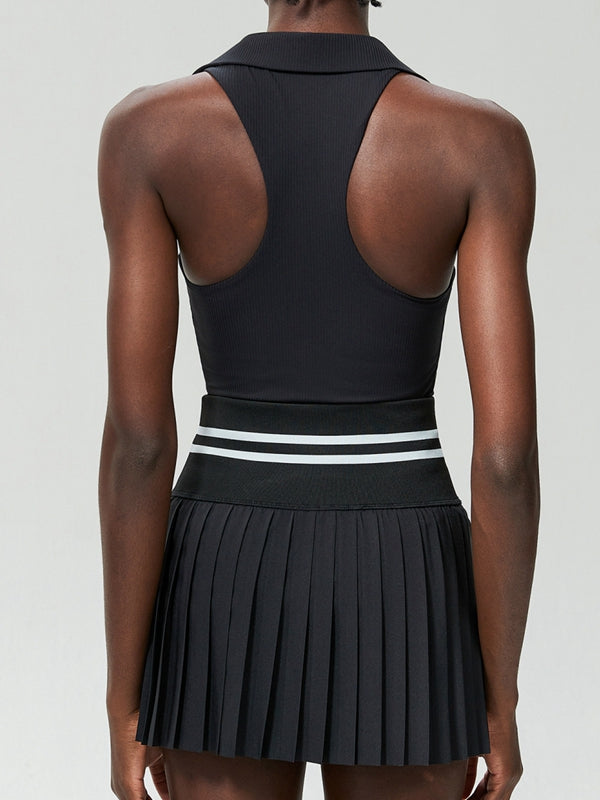 BUYCO Female V-Collar Pleated 2 In 1 Tennis Skirts Suit