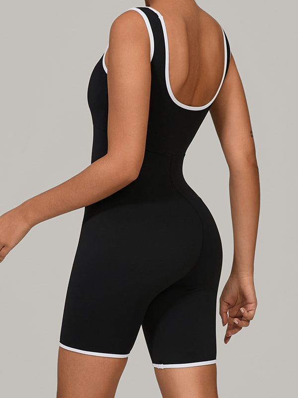 BUYCO Female U Collar Contrast Color Stripes Backless Romper