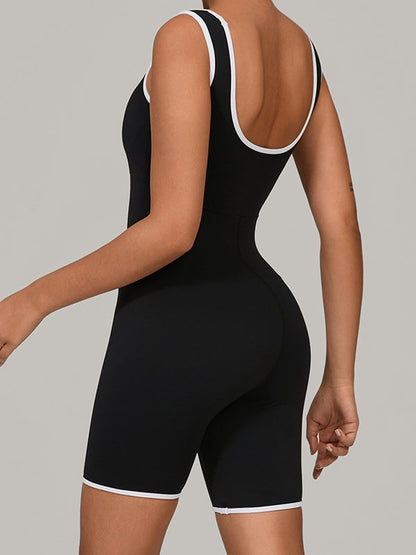 BUYCO Female U Collar Contrast Color Stripes Backless Romper
