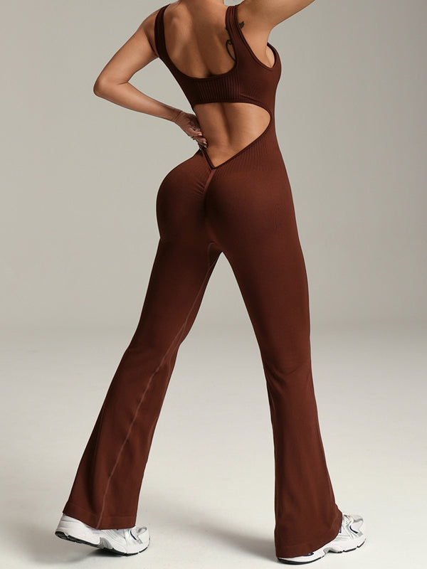 BUYCO Female Deep V Back Flare Jumpsuit