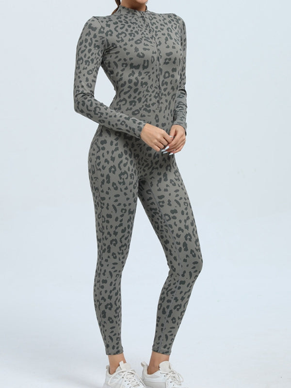 BUYCO Female Leopard Print Zipper Jumpsuit