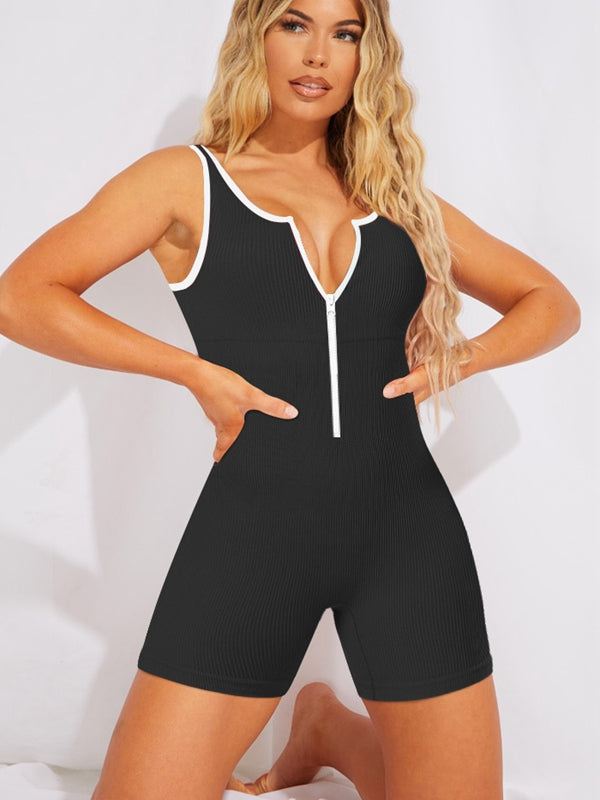 BUYCO Female Ribbed Zipper Romper
