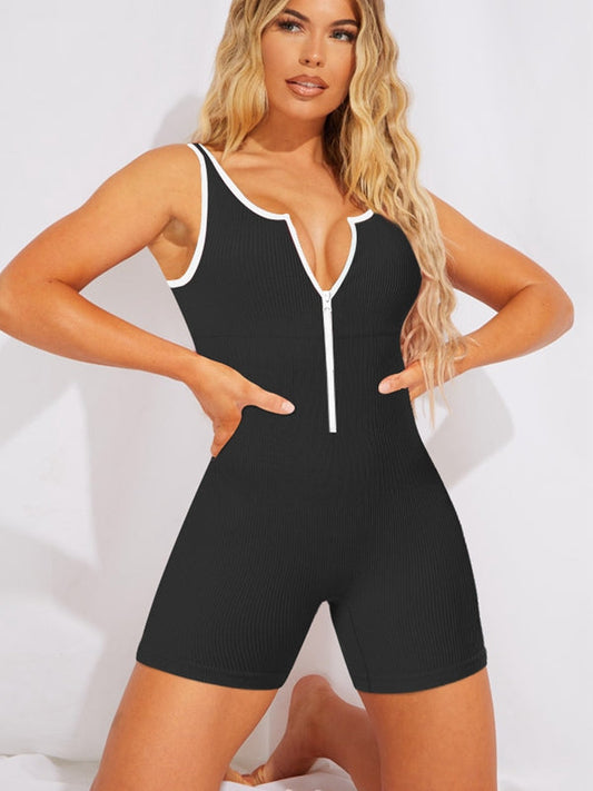 BUYCO Female Ribbed Zipper Romper