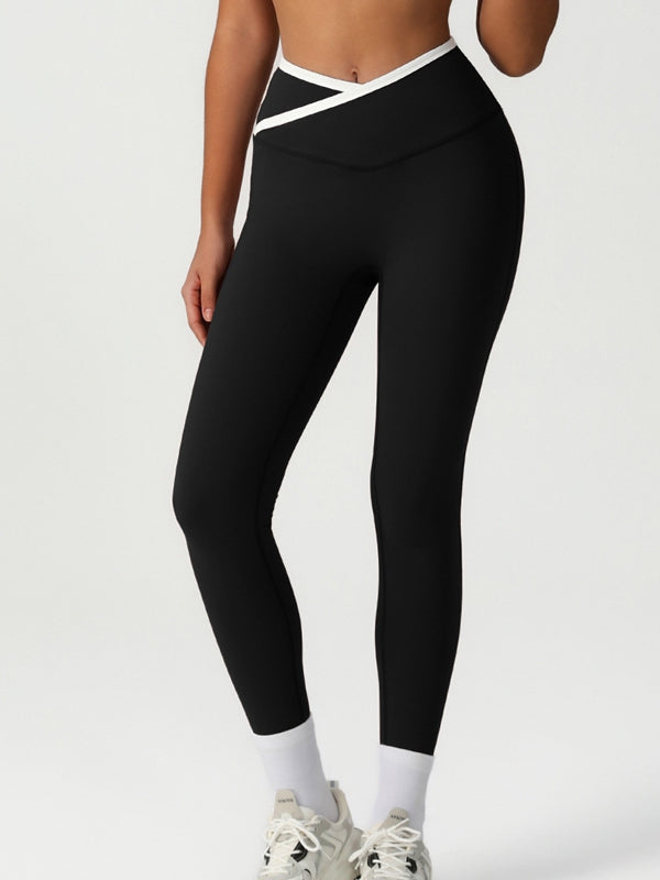 BUYCO Female Fitted Contrast Color Stripe Cross Back Sports Bras