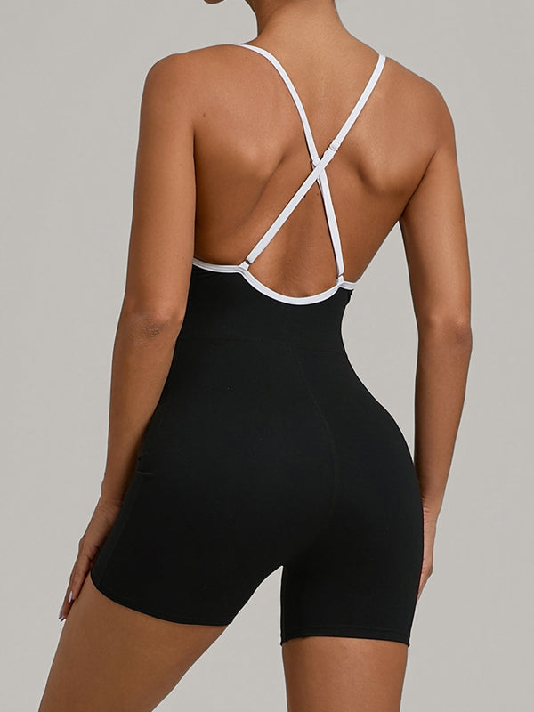 BUYCO Female Contrast Color Stripes Cross Back Romper