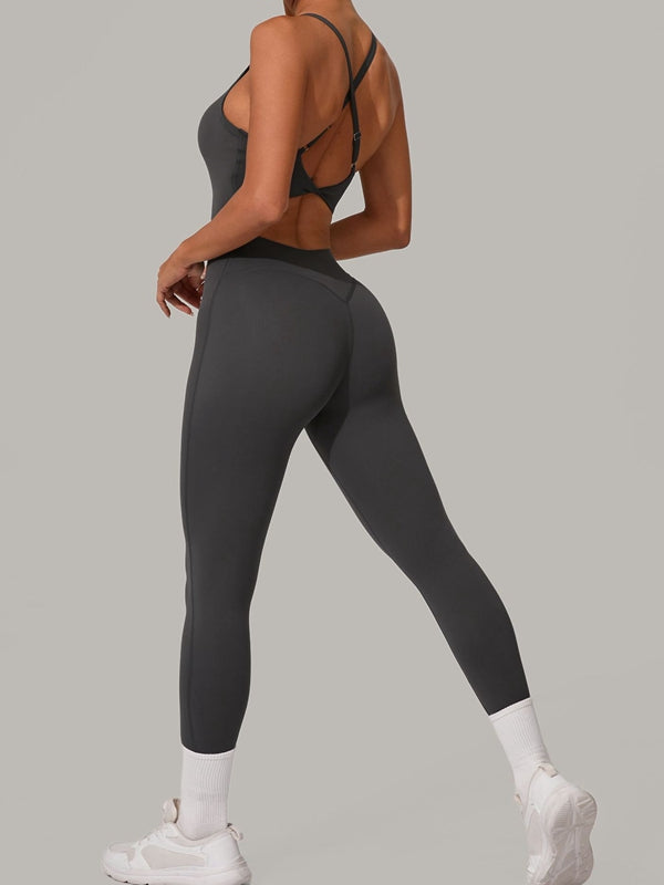 BUYCO Female Fitted Cross Back U Collar Jumpsuit