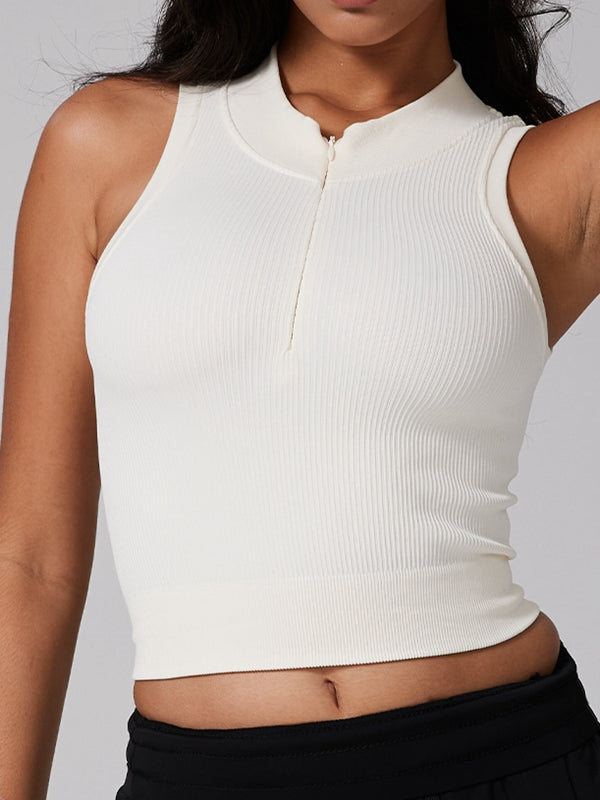 BUYCO female Ribbed Zipper Tank