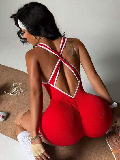 BUYCO Female Cross Back Stripes Short Romper