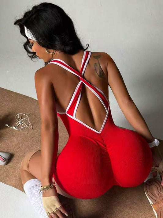 BUYCO Female Cross Back Stripes Short Romper