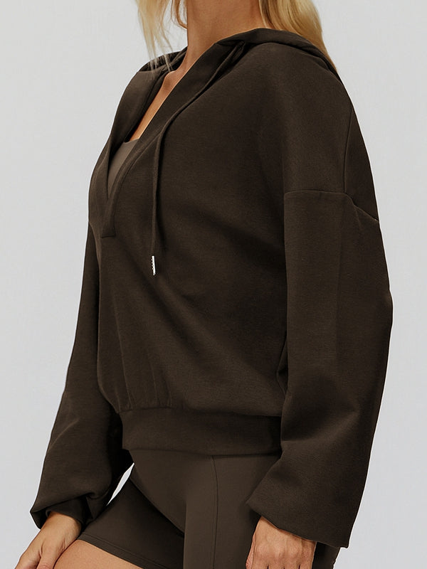 BUYCO Feamle V Collar Fleece Hoodie
