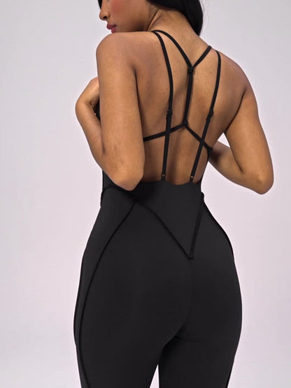 BUYCO Female Fitted Cross Backless Stitch Performance Jumpsuit