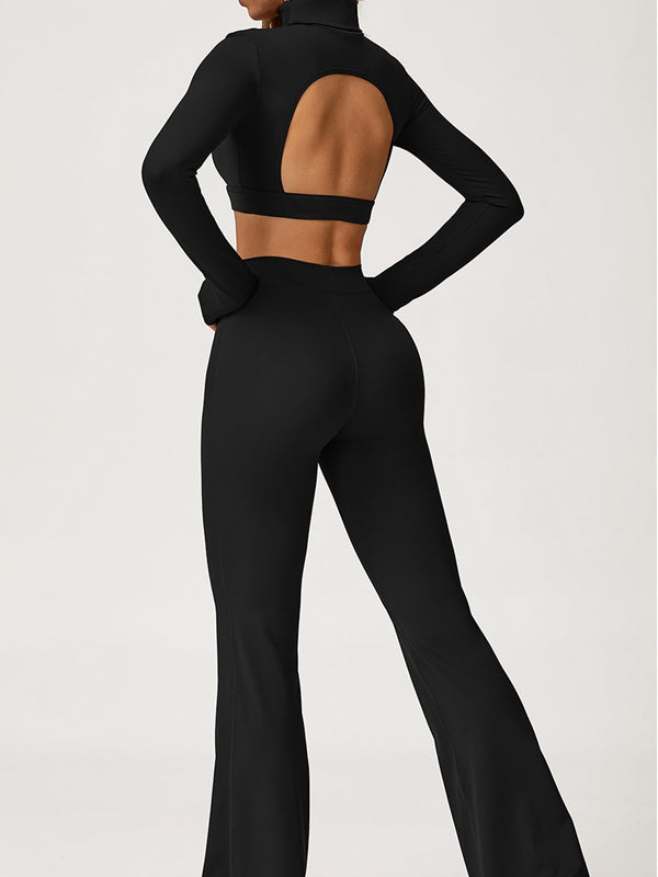 BUYCO Female Backless Stand Collar Flare Tracksuit