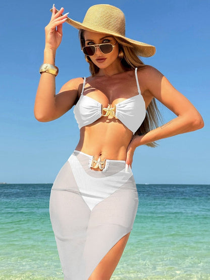 BUYCO Female Fitted Starfish Sheer Mesh 3-Pieces Bikini Set
