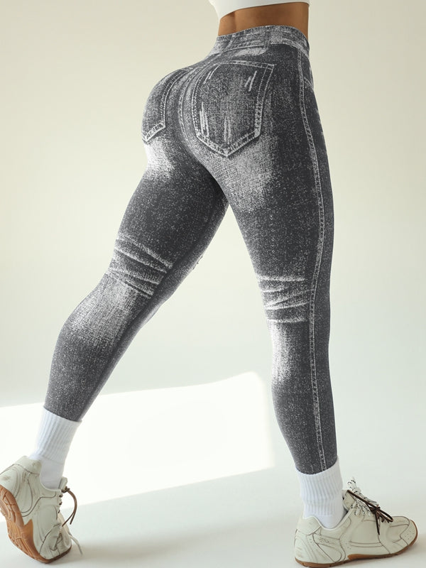 BUYCO Female Denim Pocket Hollow Out Leggings