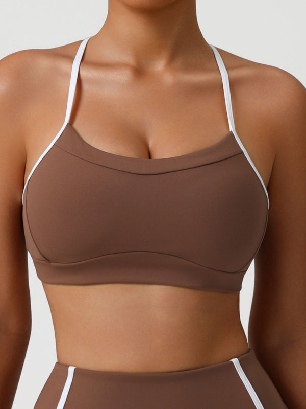 BUYCO Female Contrast Color Stripes Cutout Sports Bras