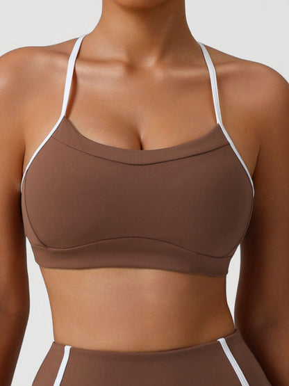 BUYCO Female Contrast Color Stripes Cutout Sports Bras