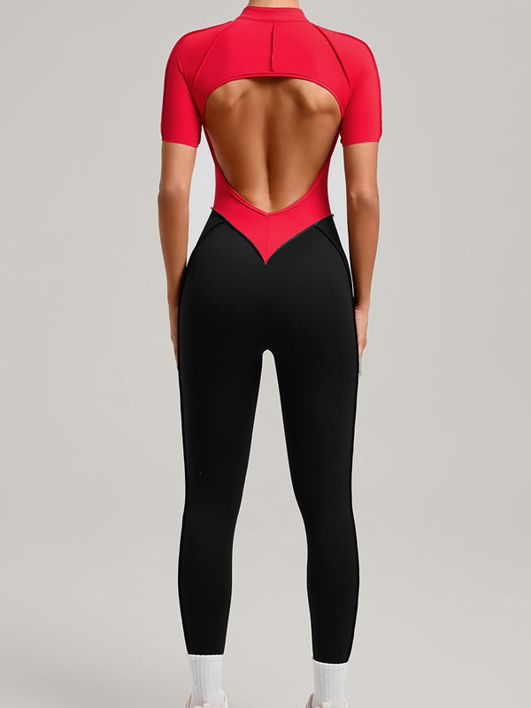 BUYCO Female Contrast Color Backless Stitch Zipper Jumpsuit
