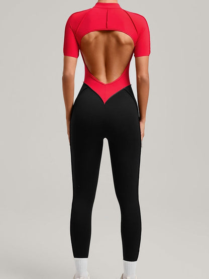 BUYCO Female Contrast Color Backless Stitch Zipper Jumpsuit