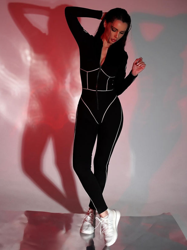 BUYCO Female Stripes Zipper Jumpsuit