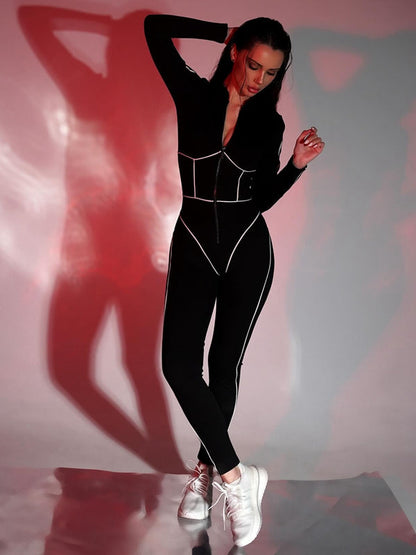 BUYCO Female Stripes Zipper Jumpsuit