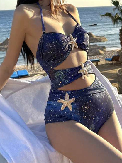 BUYCO Female Unique Shiny Starfish Hollow Out 2-Pieces Swimwear